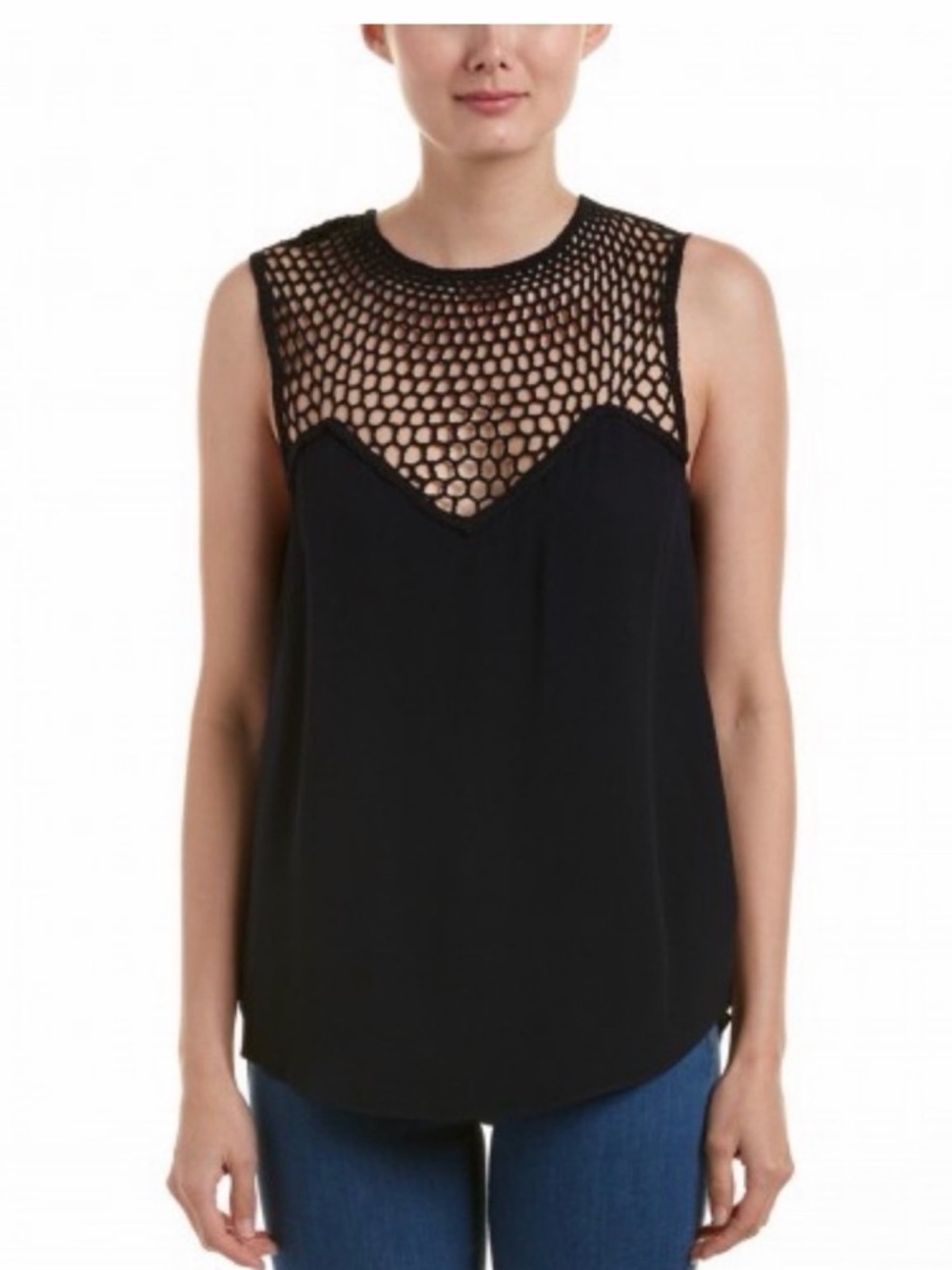 A.L.C Nicky Silk Lace Crocheted Yoke Sleeveless Top